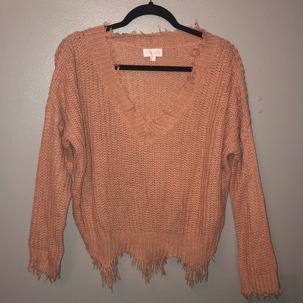 Pink Lily Distressed Knitted Sweater